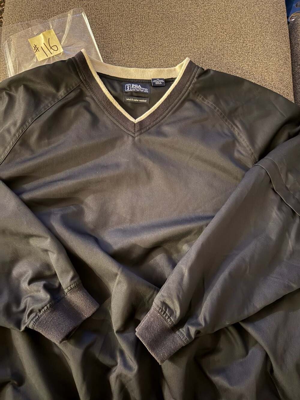 PGA Tour V-Neck Windbreaker Pullover Size XL Black Water Resistant